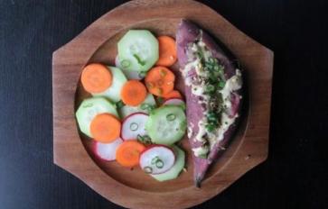Baked Japanese Yam with Tahini-Mustard Sauce (Vegan)